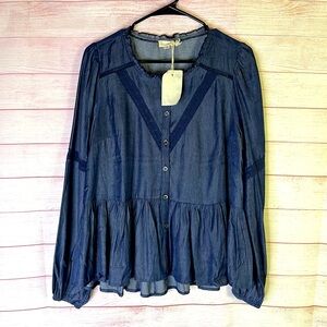 Hem‎ & Thread Long Sleeve Peplum Shirt Size Medium